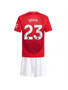 Billige Manchester United Luke Shaw #23 Hjemmedraktsett Barn 2024-25 Kortermet (+ Korte bukser)